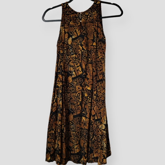 VINTAGE JAVA LAVA Tribal Tropical Floral Sun Dress Black & Brown - Picture 5 of 13